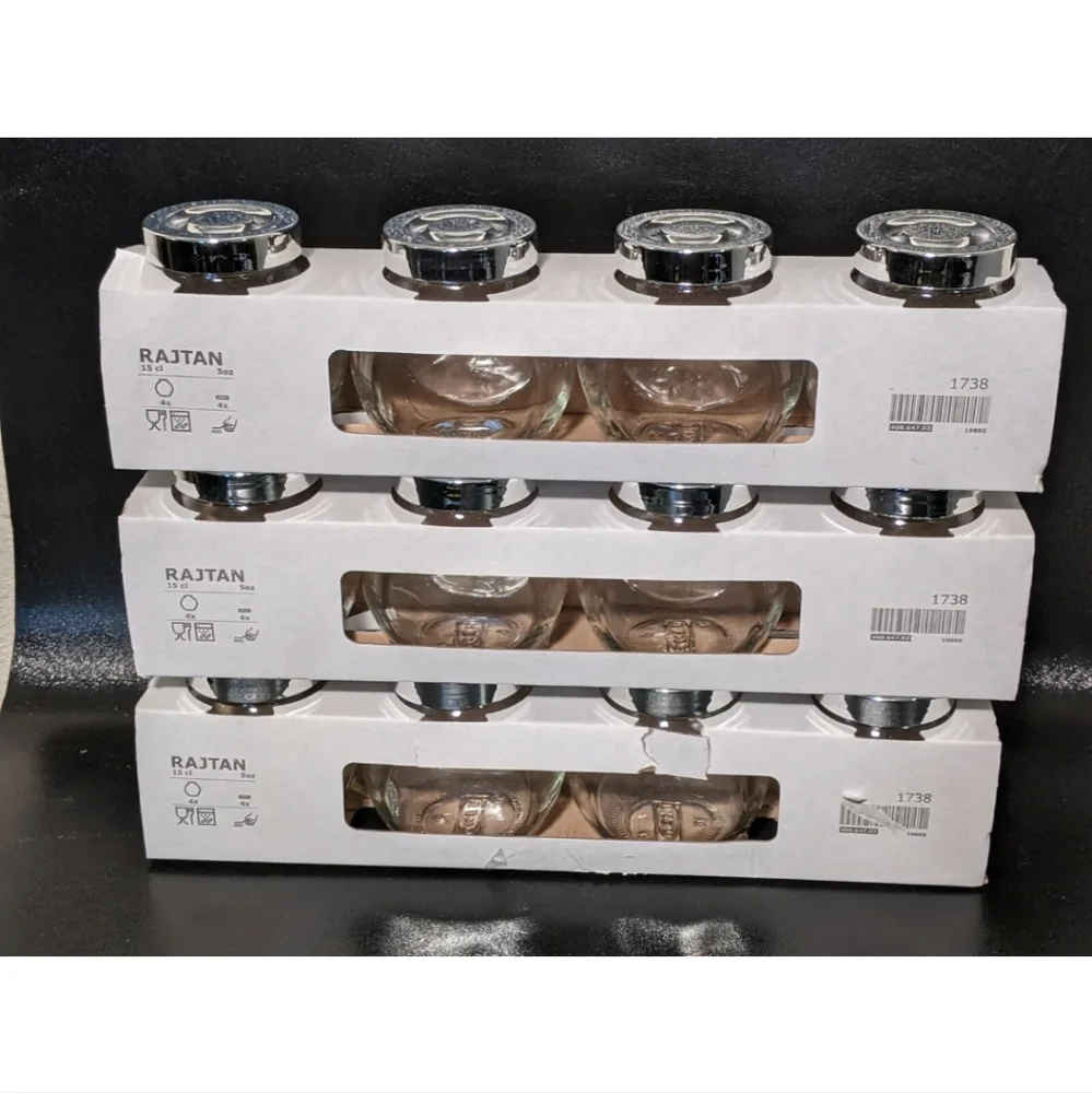 3PKS IKEA RAJTAN 5 oz Clear Glass Spice Herb Jars With Silver Lids